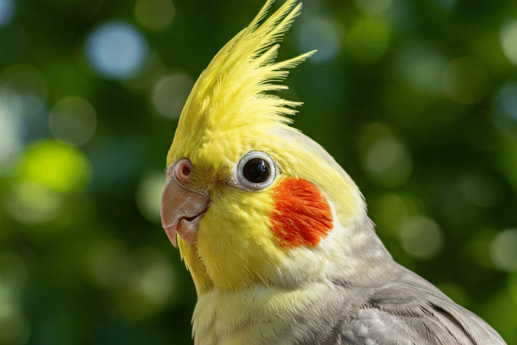 Korela chocholatá detail hlavy