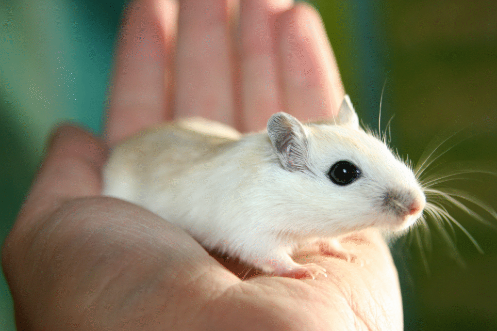 biela Myš domáca na ruke chovateľa