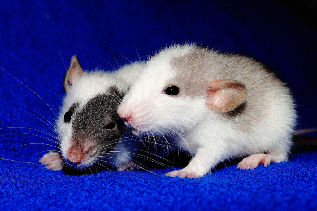 Dva Potkany domáce na modrej deke