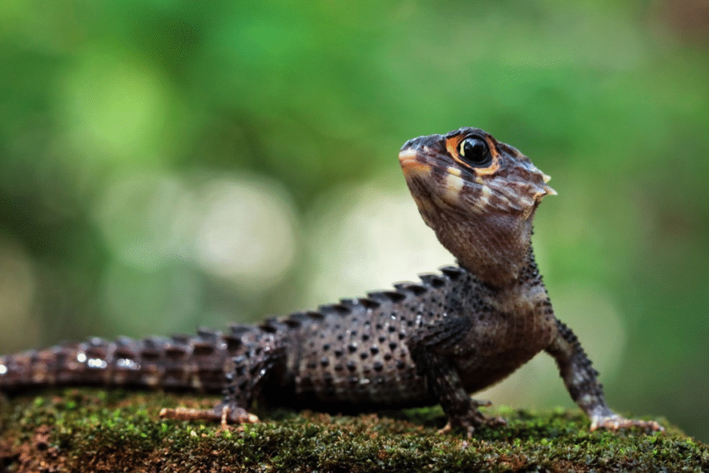 Scink ohnivohlavý na skale v prírode