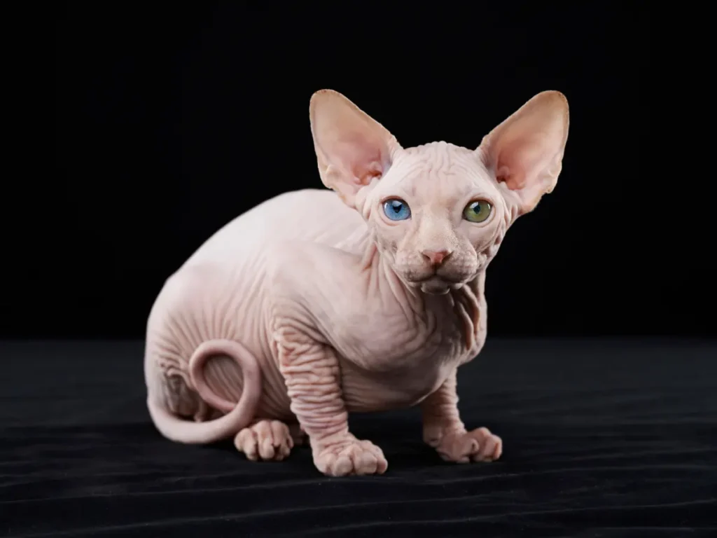Sphynx umelecká fotografia s čiernym pozadím